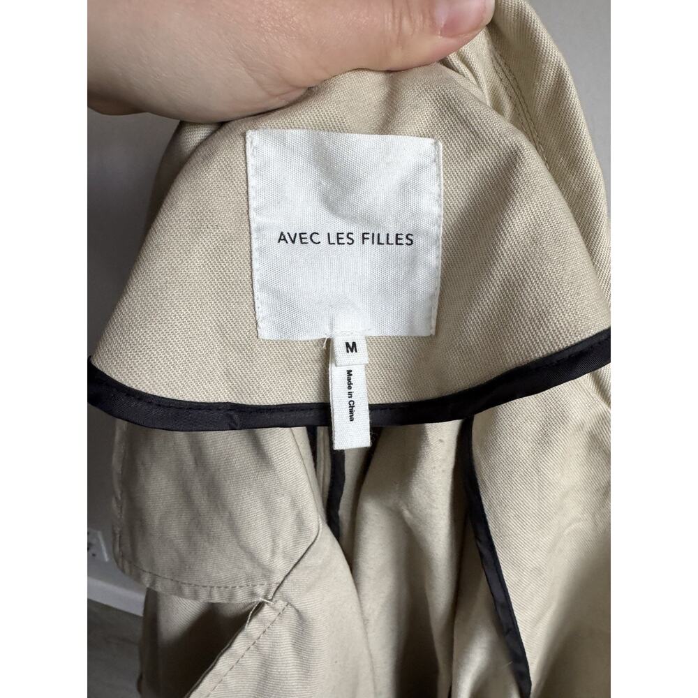 NWT Avec Les Filles Light Canvas Double Breasted Belted Trench Coat Womens M - Picture 6 of 7
